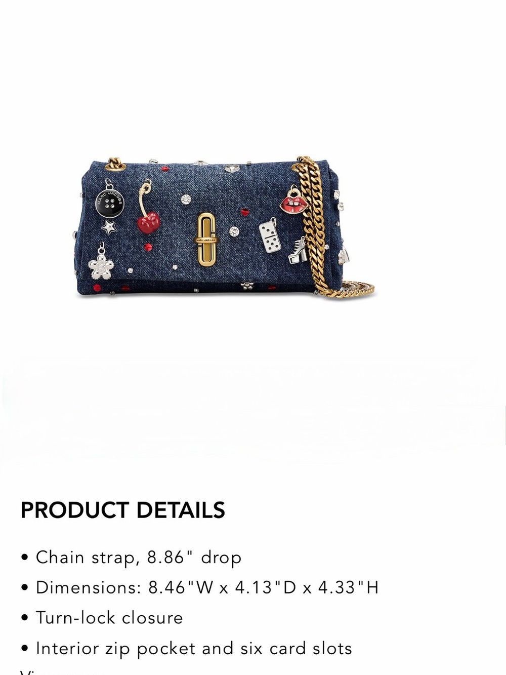 Marc Jacobs Embellished Denim Shoulder Bag with Gold Chain